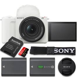 Bundle - Sony - ZV-E10 II Camera with 16-50mm Lens, Extra Battery, 64GB Card & Case - White