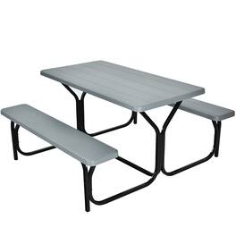 Boyel Living - HDPE Outdoor Picnic Table Bench Set with Metal Base - Gray
