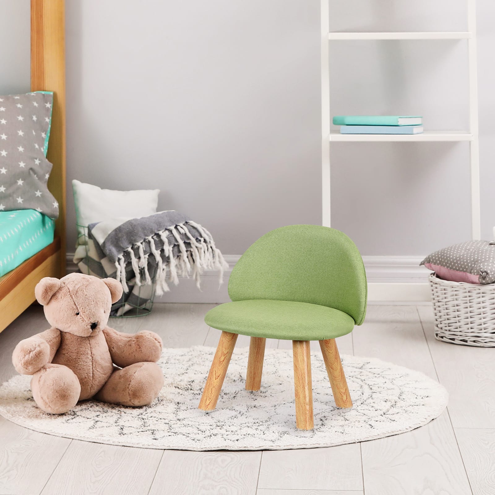 Oumilen - Upholstered Kids Chair with Wood Legs - Green