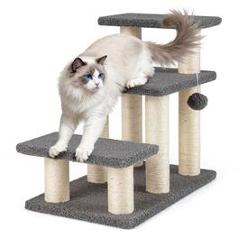 Gymax - 2-in-1 Cat Tree Tower Pet Steps w/ Scratching Posts Hanging Toy Ball Perch - GYM19078