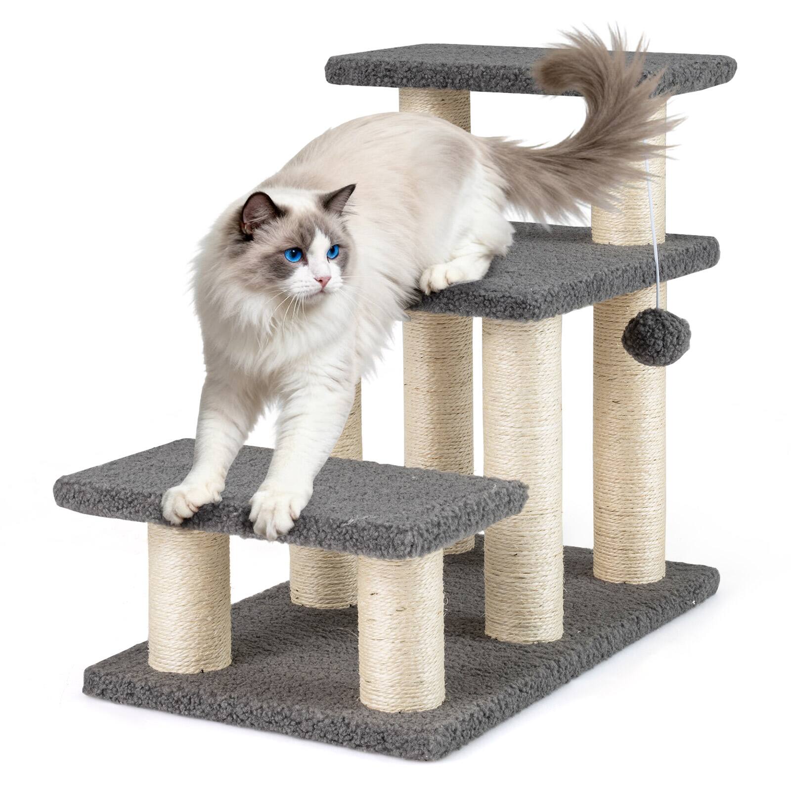 Front. Gymax - Gymax 2-in-1 Cat Tree Tower Pet Steps w/ Scratching Posts Hanging Toy Ball Perch - GYM19078.