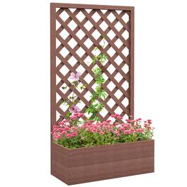 Outsunny - Raised Garden Bed with Trellis Lattice, Wood Planter Box with Self Draining Gap, Freestanding Trellis Planter - Light Brown