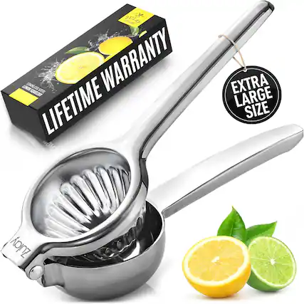 LIFETIME WARRANTY
STAINLESS STEEL LEMON SQUEEZER
EXTRA LARGE SIZE
Zulay