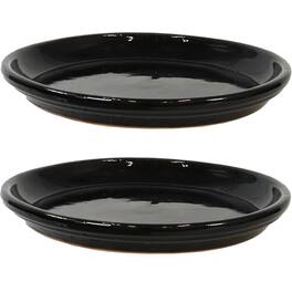 Sunnydaze - Glazed Ceramic Planter Saucers - 12" - Set of 2 - Obsidian