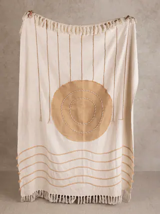 Front. GAURI KOHLI - Zoya Throw Blanket - Shades of beige and brown.