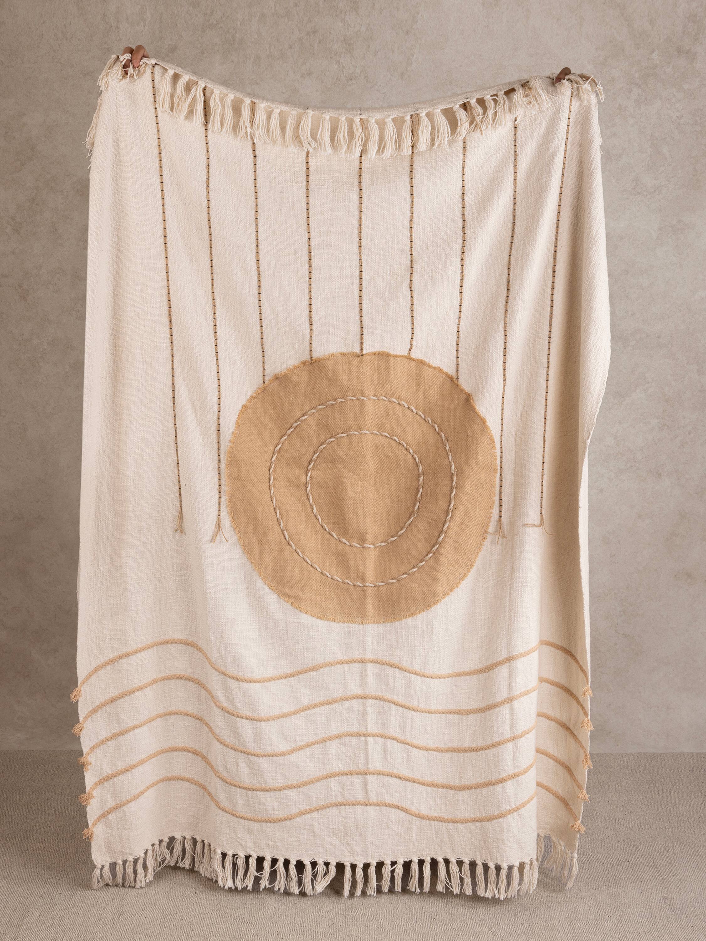Front. GAURI KOHLI - Zoya Throw Blanket - Shades of beige and brown.