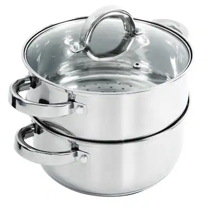 Front. Oster - Oster Hali 3 Piece Stainless Steel Steamer Set With Lid - Silver.