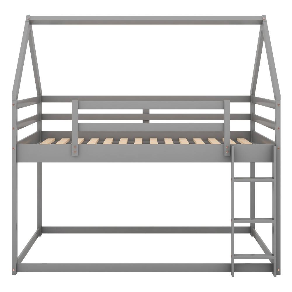 Alt View 8. Loheer - Loheer Twin Over Twin Bunk Bed Low Profile House Bed Frame Gray - Gray.