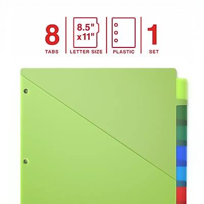 8 Tabs  
8.5" x 11" Letter Size  
Plastic  
1 Set