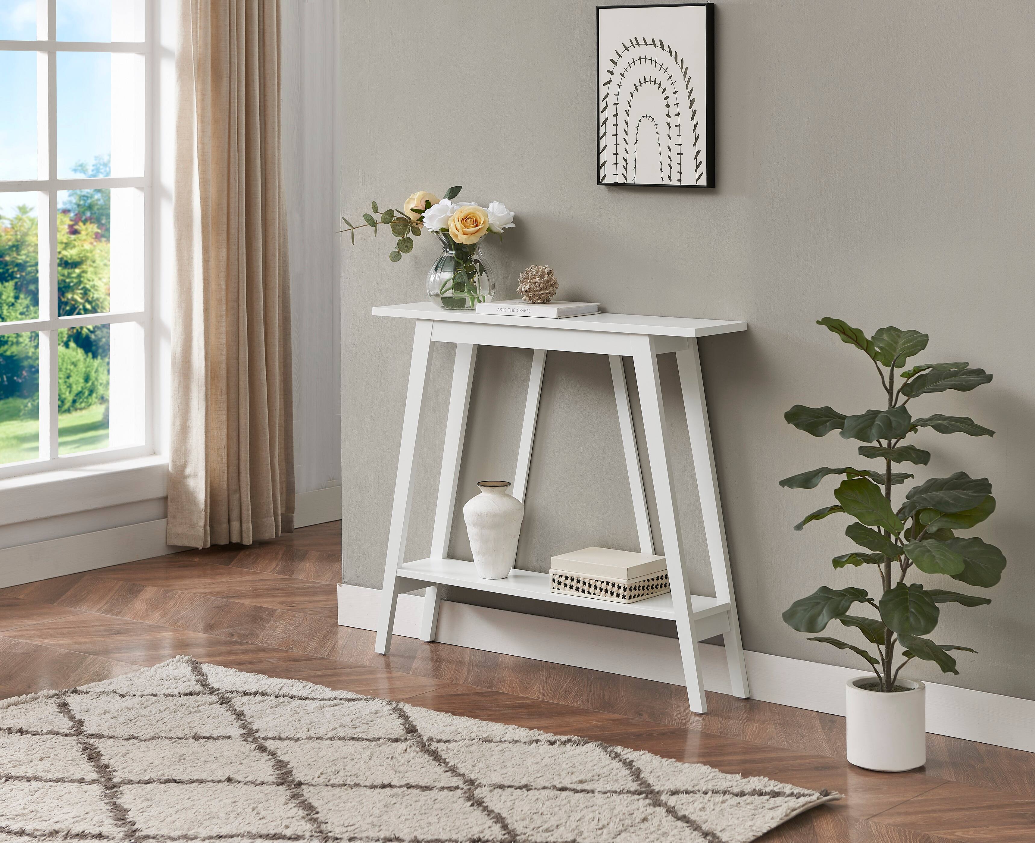 Kings Brand Furniture - Conway Console Table Functional Narrow Wood Accent Entryway Table with Storage Shelf - White