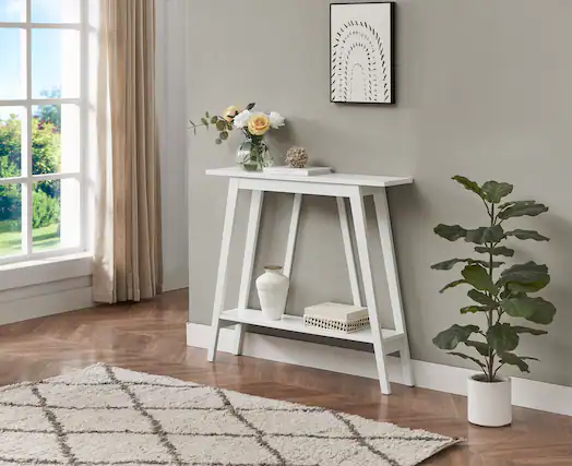 Front. Kings Brand Furniture - Kings Brand Furniture Conway Console Table Functional Narrow Wood Accent Entryway Table with Storage Shelf - White.