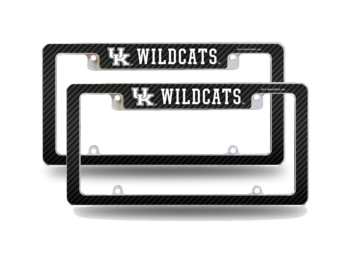 Kentucky Wildcats (Set of 2) Chrome Metal License Plate Frames with Carbon Fiber Design