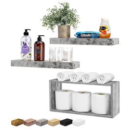 Sorbus - 2 Floating Shelves with Invisible Brackets & 1 Rectangular Box - Living Room, Bedroom, Bathroom, Home & Kitchen - Gray
