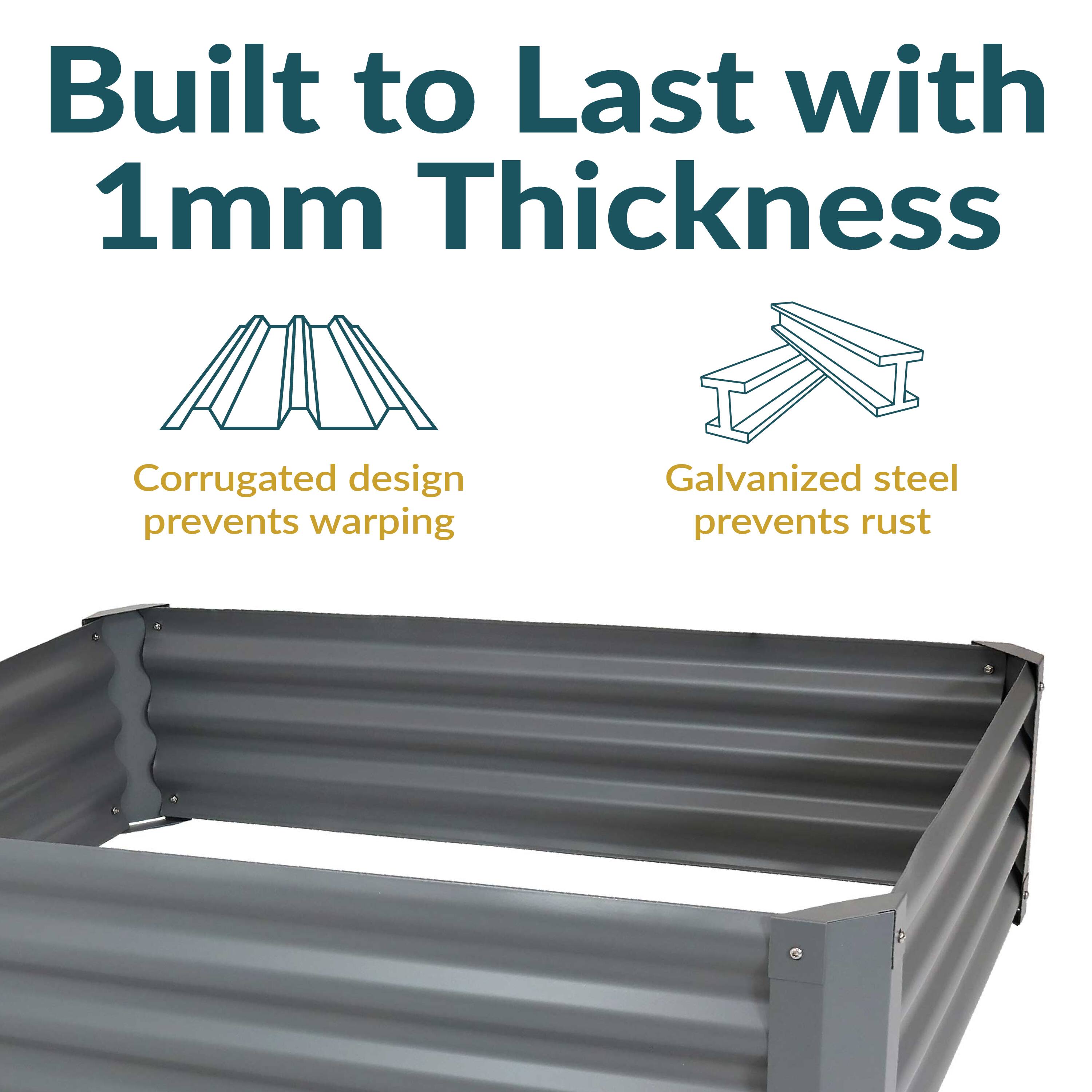 Built to Last with 1mm Thickness

- Corrugated design prevents warping
- Galvanized steel prevents rust