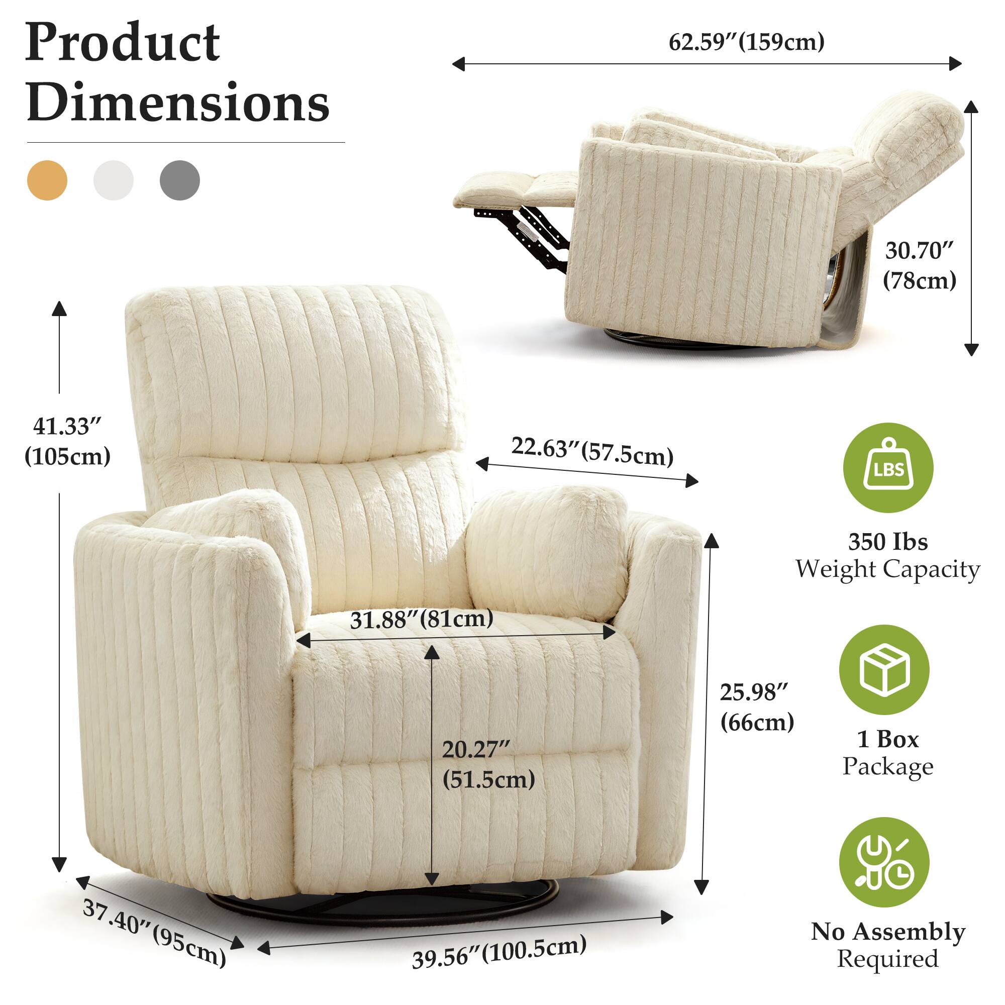 Product Dimensions  
62.59" (159cm)  
30.70" (78cm)  
41.33" (105cm)  
22.63" (57.5cm)  
31.88" (81cm)  
20.27" (51.5cm)  
37.40" (95cm)  
39.56" (100.5cm)  
25.98" (66cm)  

Weight Capacity: 350 lbs  

1 Box Package  

No Assembly Required