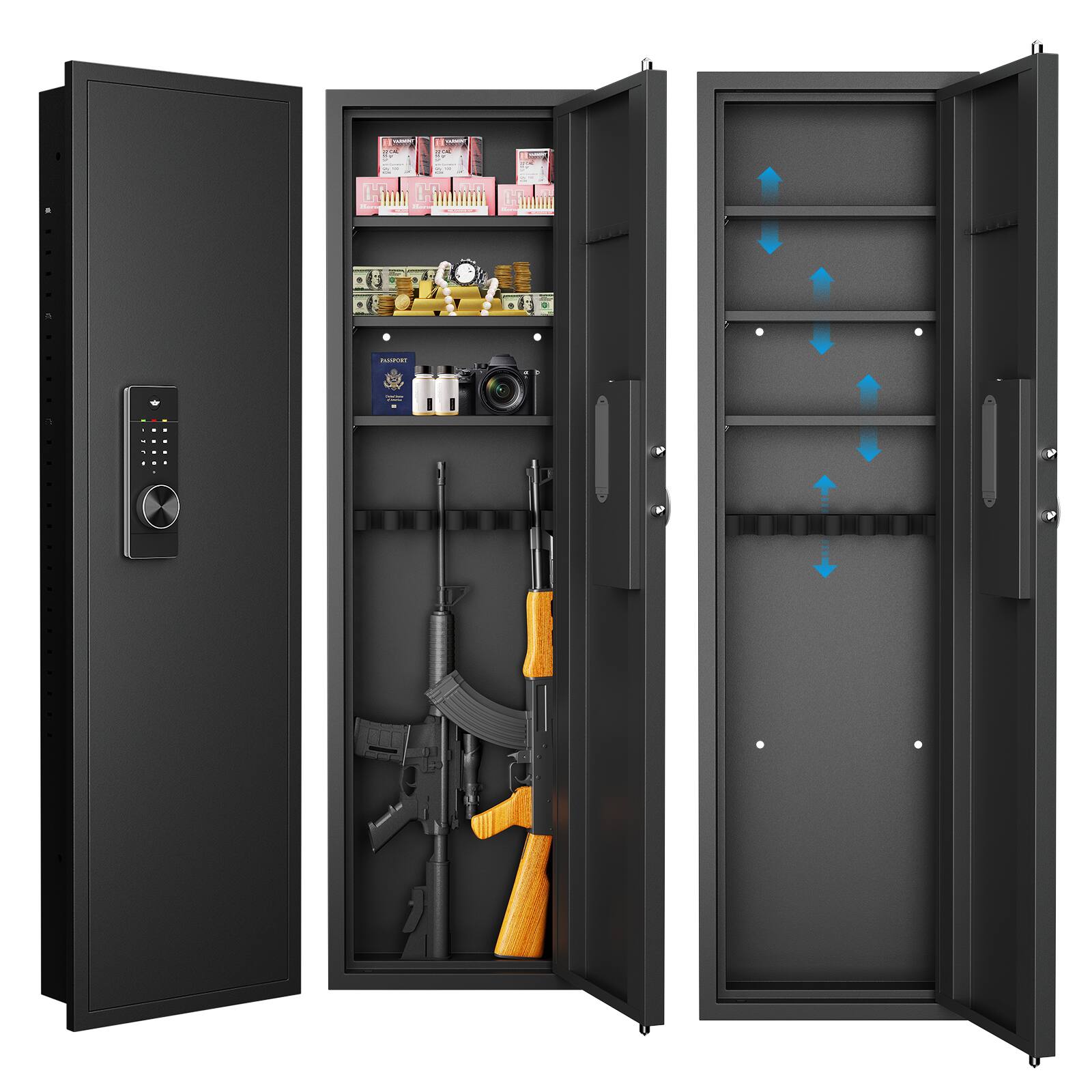 Front. Ecooso - 53" In-Wall Digital Safe Box, Password Touch Panel Office Safe with Adjustable Shelves for Firearms - Black.