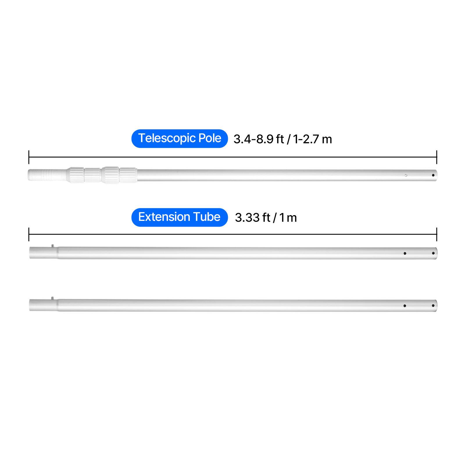Telescopic Pole: 3.4-8.9 ft / 1-2.7 m  
Extension Tube: 3.33 ft / 1 m