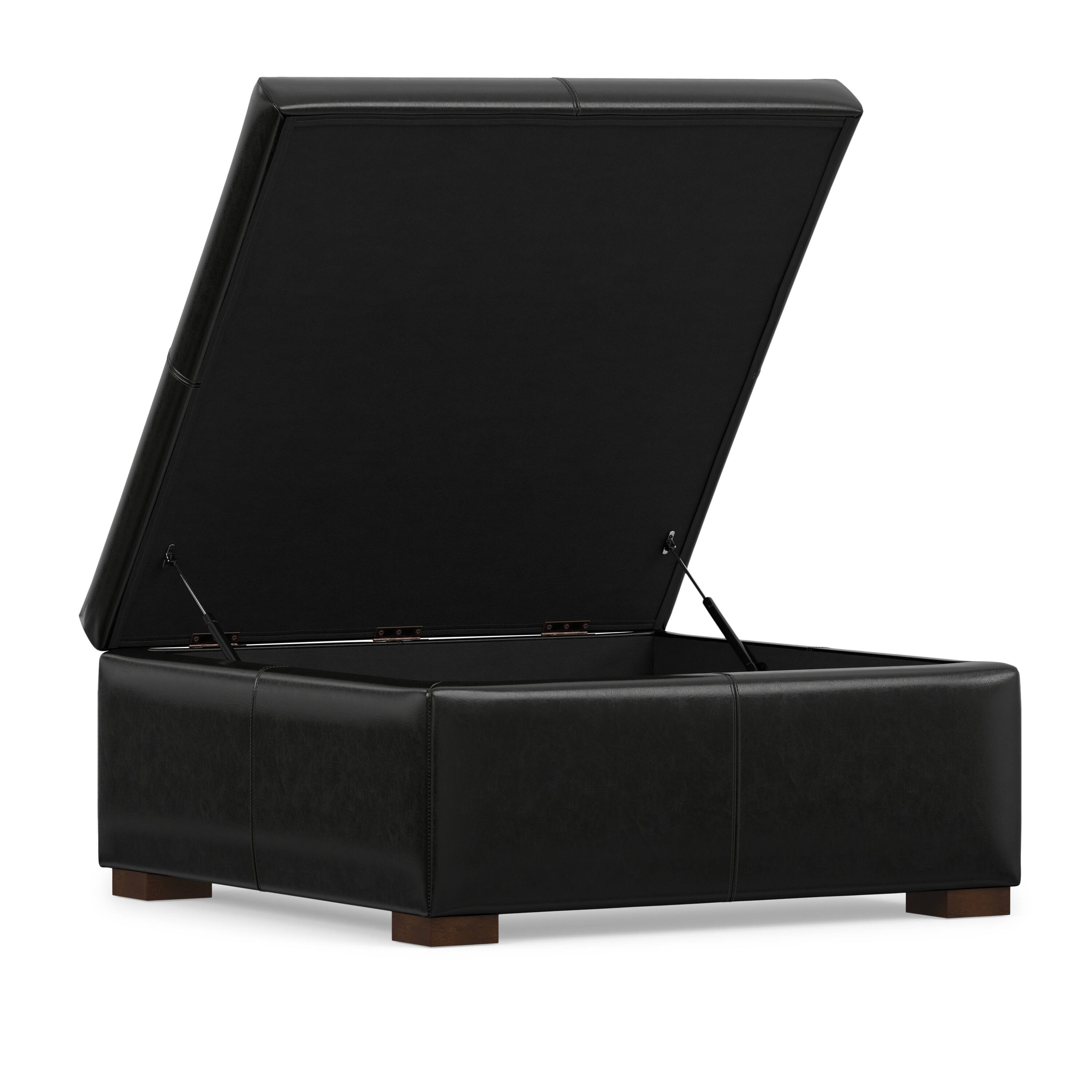 Back. Simpli Home - Gabbie 36 inch Wide Square Coffee Table Storage Ottoman in Midnight Black PU Vegan Leather - Midnight Black.