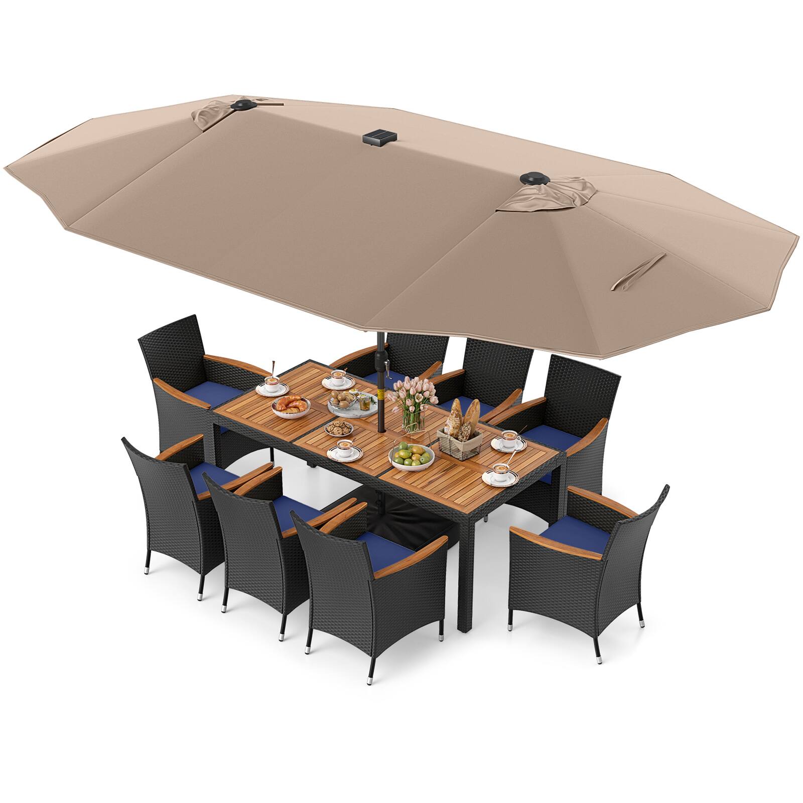 Alt View 4. Gymax - Gymax 11 PCS Patio Dining Set w/ 15ft Double-Sided Patio Umbrella (Base Included) Coffee - Coffee.