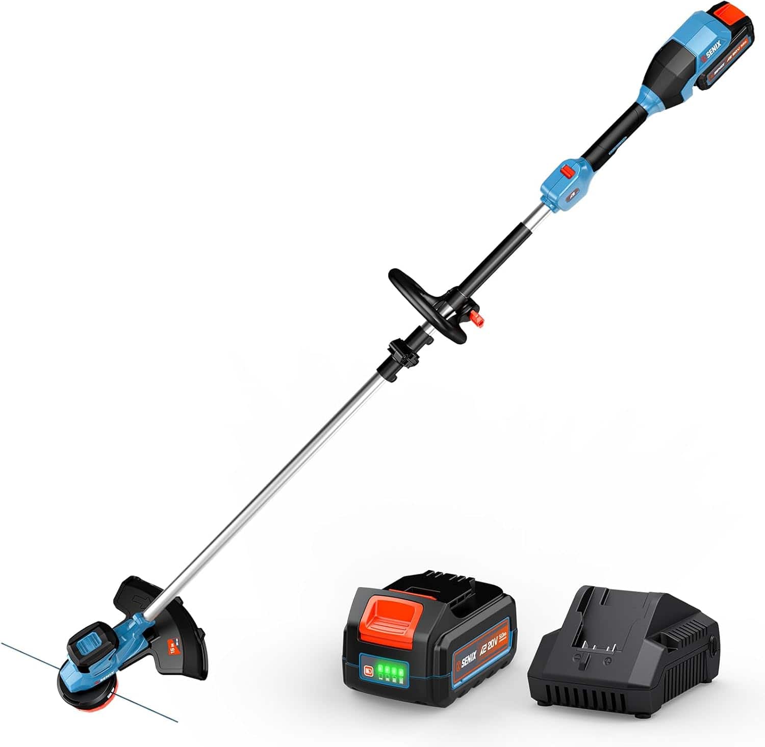 SENIX - X2 20V Max* 15" Cordless String Trimmer, Brushless (5.0 Ah Battery & Charger Included) - Blue