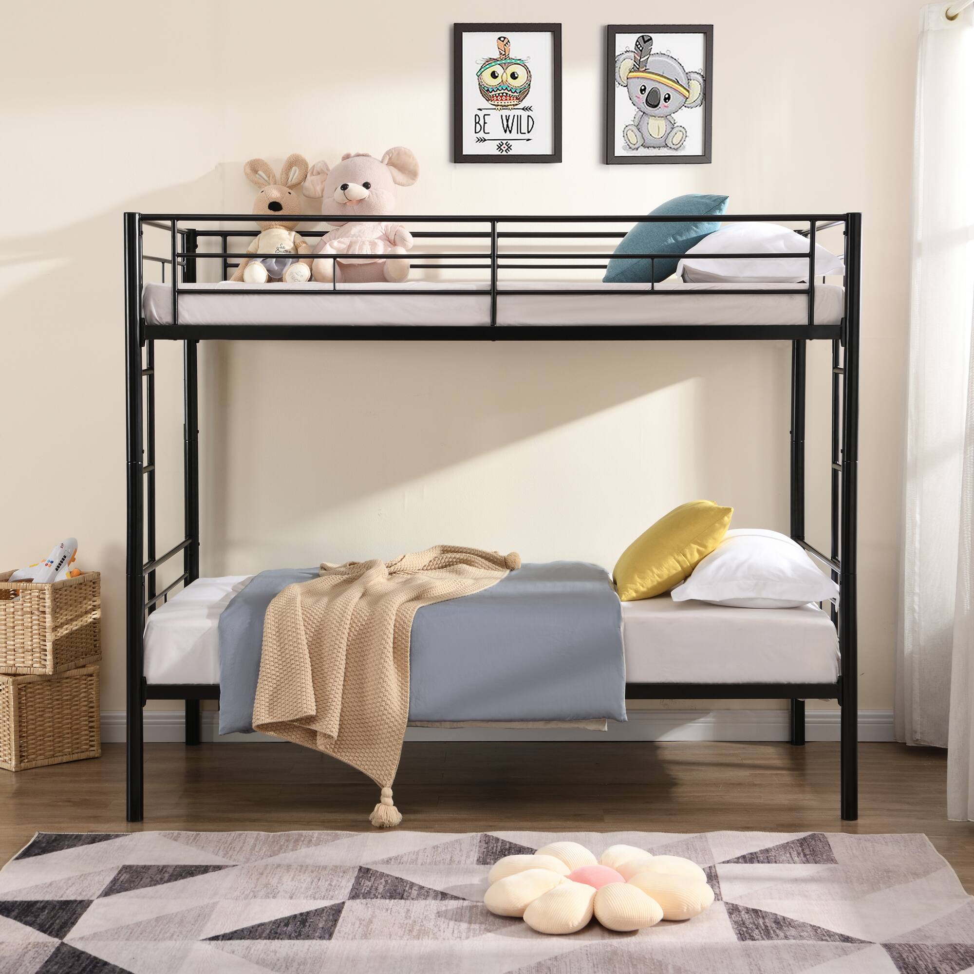Angle. GOODSILO - Sturdy Metal Bunk Bed with Safe Stairs and Space-Saving Design for Modern Bedrooms - Black.