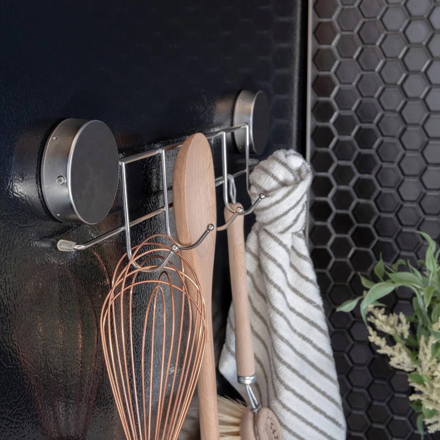 Alt View 2. Better Houseware - Better Houseware 2408 Stainless Steel Magnetic 5-hook Utensil Rack - silver.