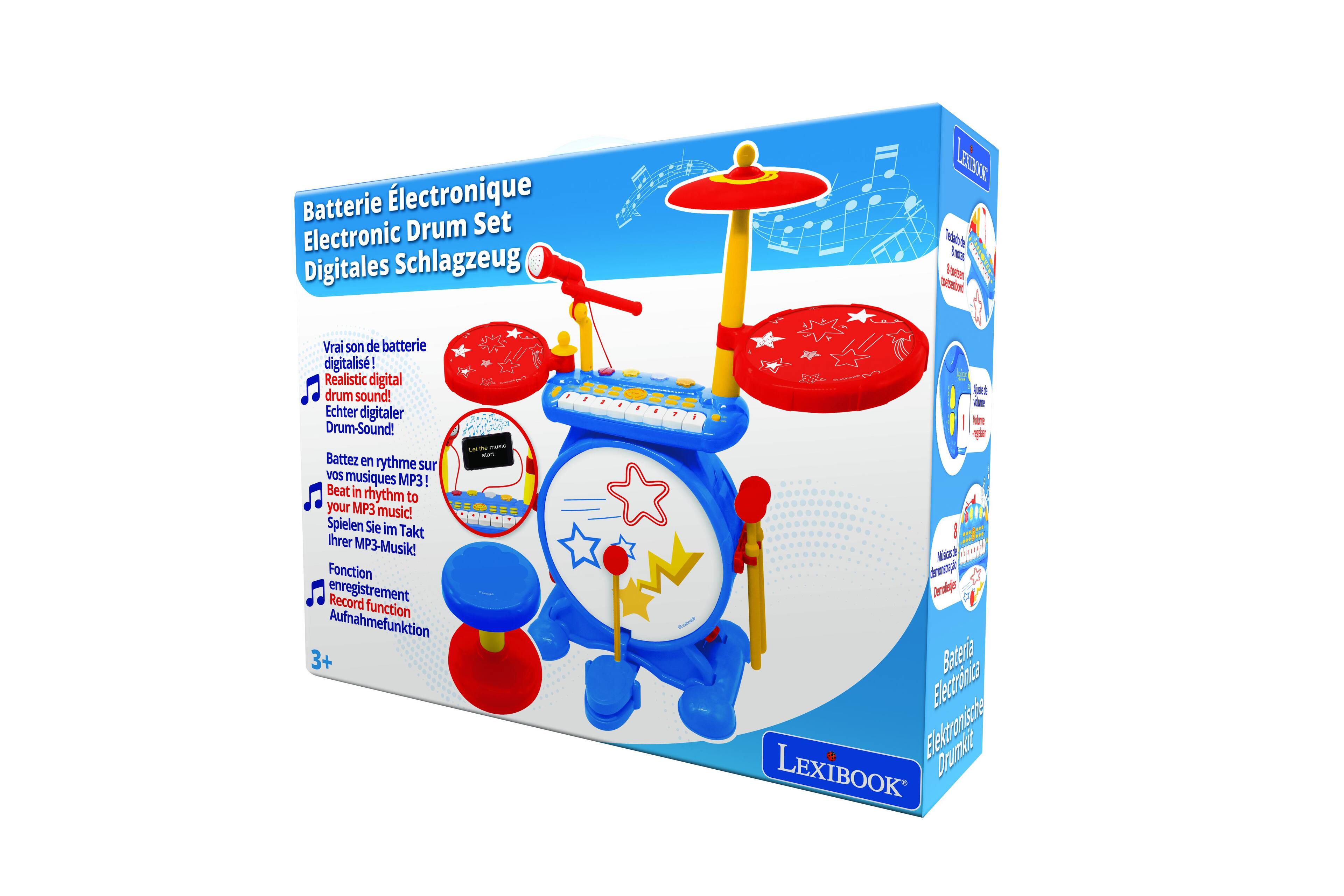 Batterie Électronique Electronic Drum Set Digitales Schlagzeug Vrai son de batterie digitalis Realistic digital drum sound! Echter digitaler -Sound! V - -t  Battez en rythme sur vos musiques MP3! Beat in rhythm to your MP3 music! Spielen Sie im Takt Ihrer MP3-Musik! Fonction enregistrement Record function Aufnahmefunktion 3+