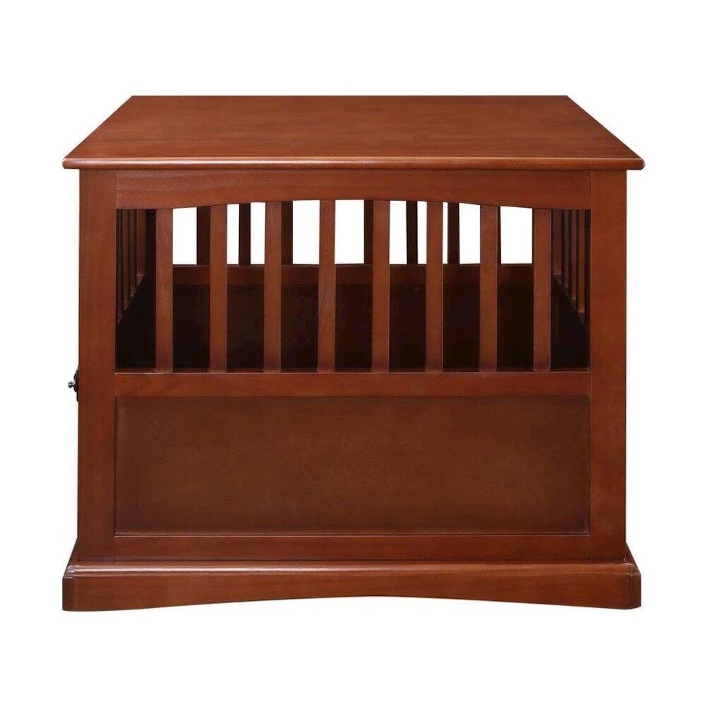 Left. FurniFact - Walnut Dog Kennel Furniture with Gate, Solid Wood Dog Crate End Table - Walnut.
