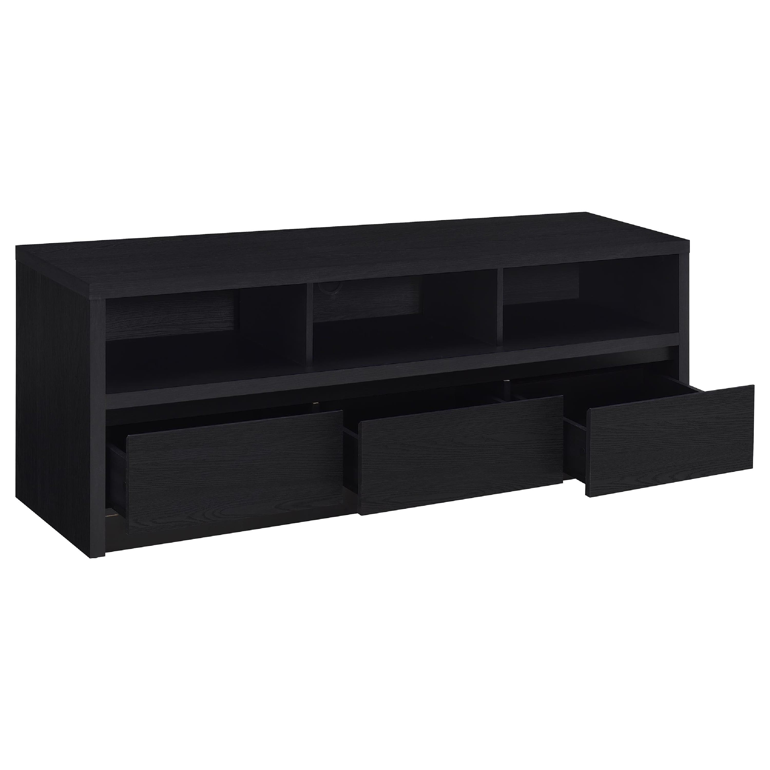 Manhattan Lane - Rutvy TV Stand Media Console with 3 Drawers, Open Shelves - Black