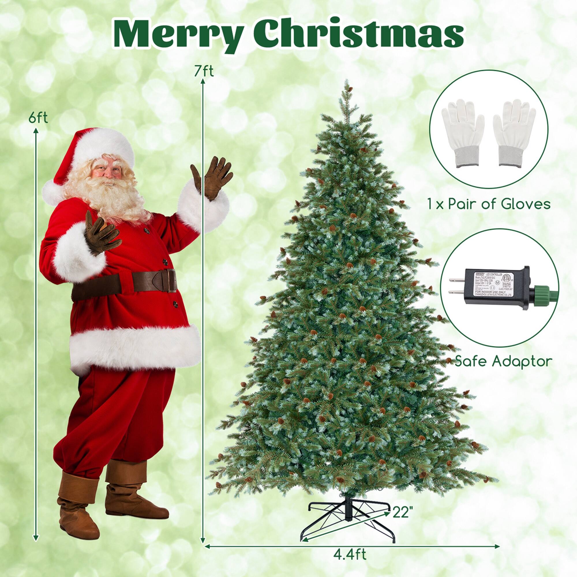 Merry Christmas
7ft
6ft
1 x Pair of Gloves
Safe Adaptor
22"
4.4ft