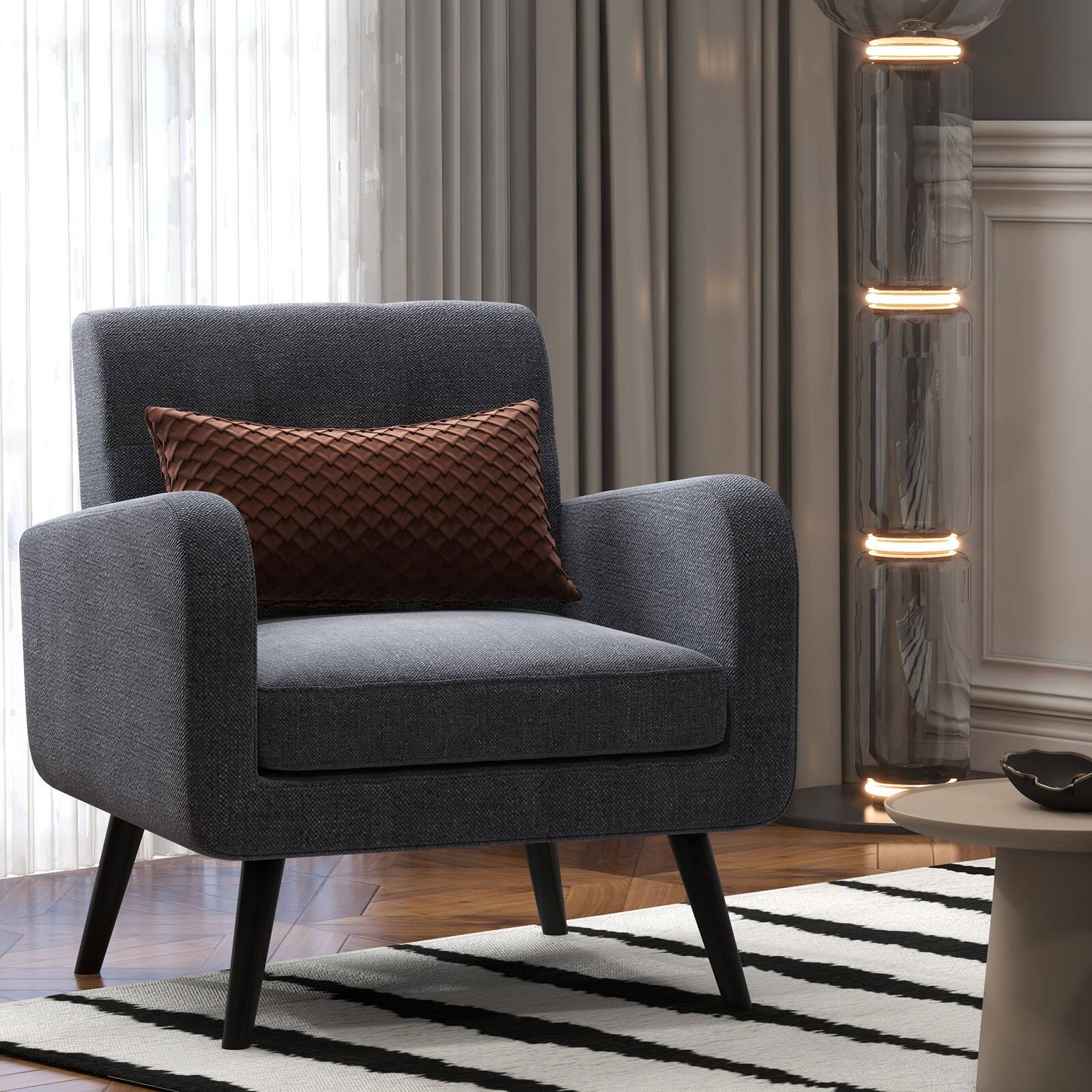 Angle. Sugift - Modern Upholstered Comfy Accent Chair Single Sofa with Rubber Wood Legs - Grey.