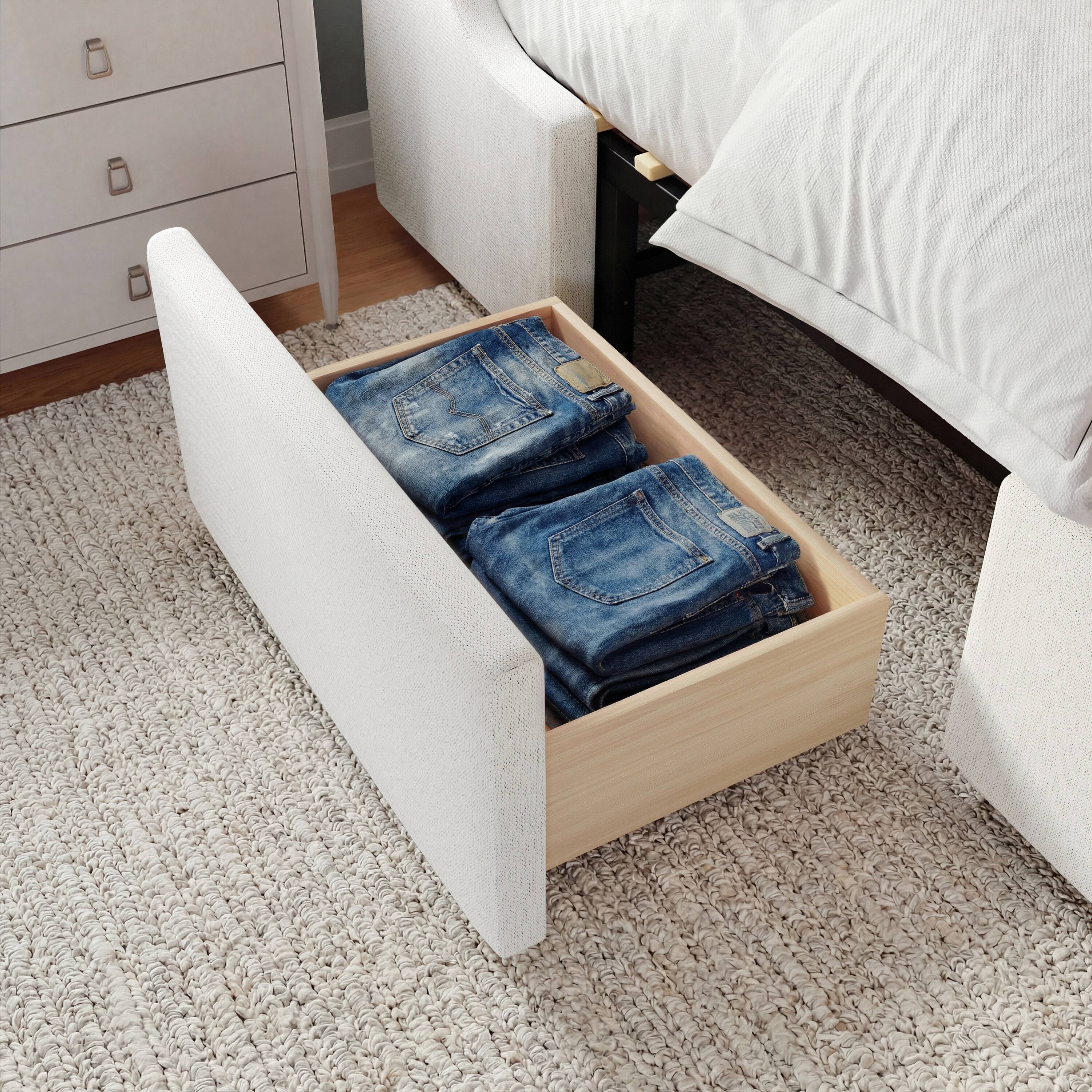 Alt View 5. Martha Stewart - Wingback Platform Storage Bed with 4 Side Storage Drawers - Off-White.
