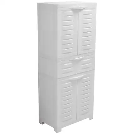 Front. Sunnydaze - Plastic Storage Cabinet with 2 Shelves - 57" - Speckled White.