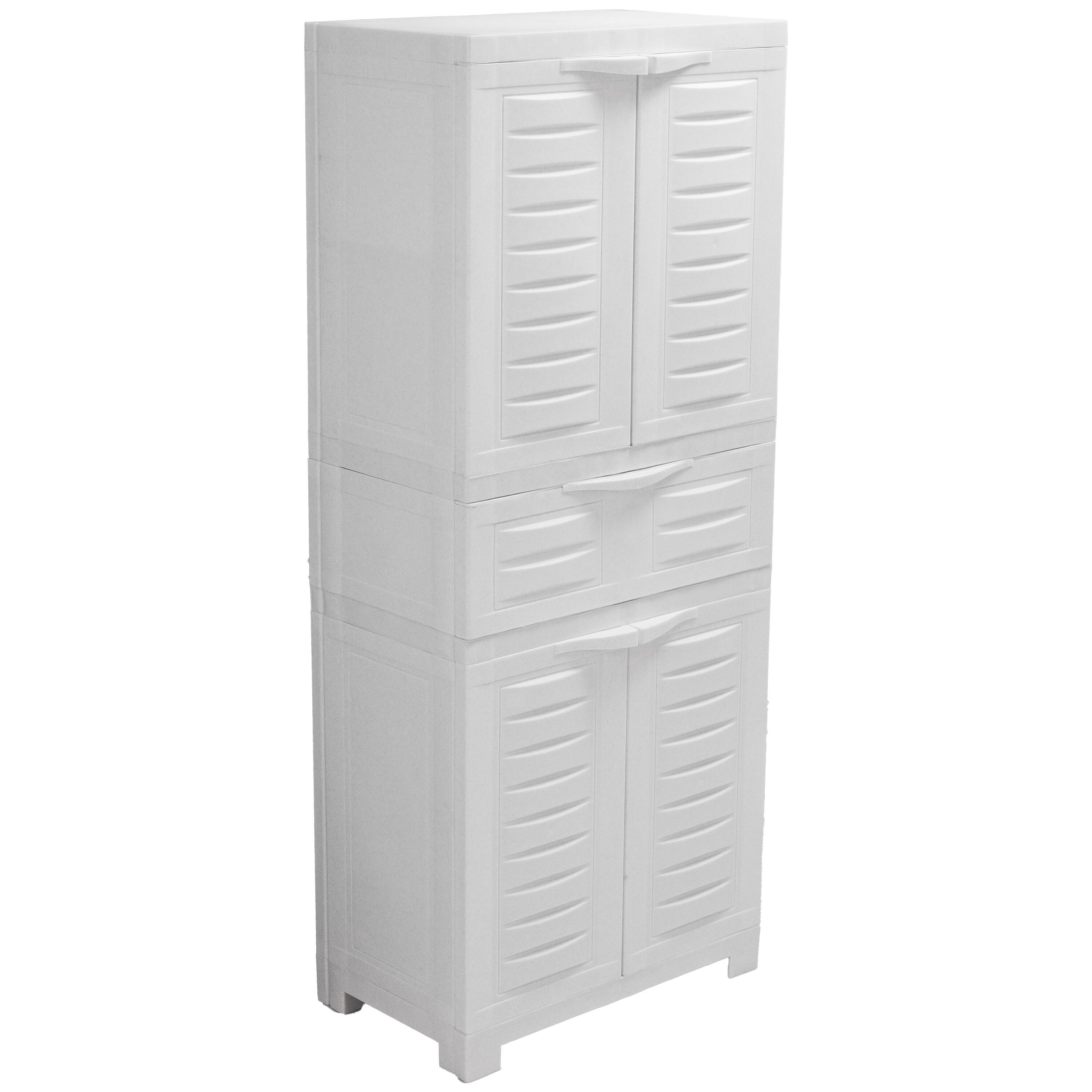 Front. Sunnydaze - Plastic Storage Cabinet with 2 Shelves - 57" - Speckled White.