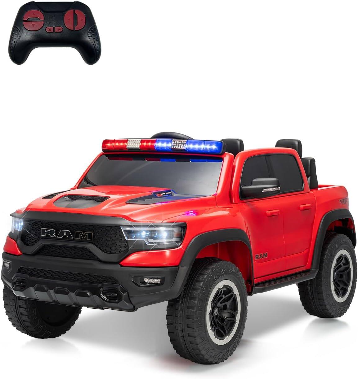 Front. Homhougo - Licensed RAM 12V Kids Ride On Truck, Remote Control Pickup, LED Lights, Music.