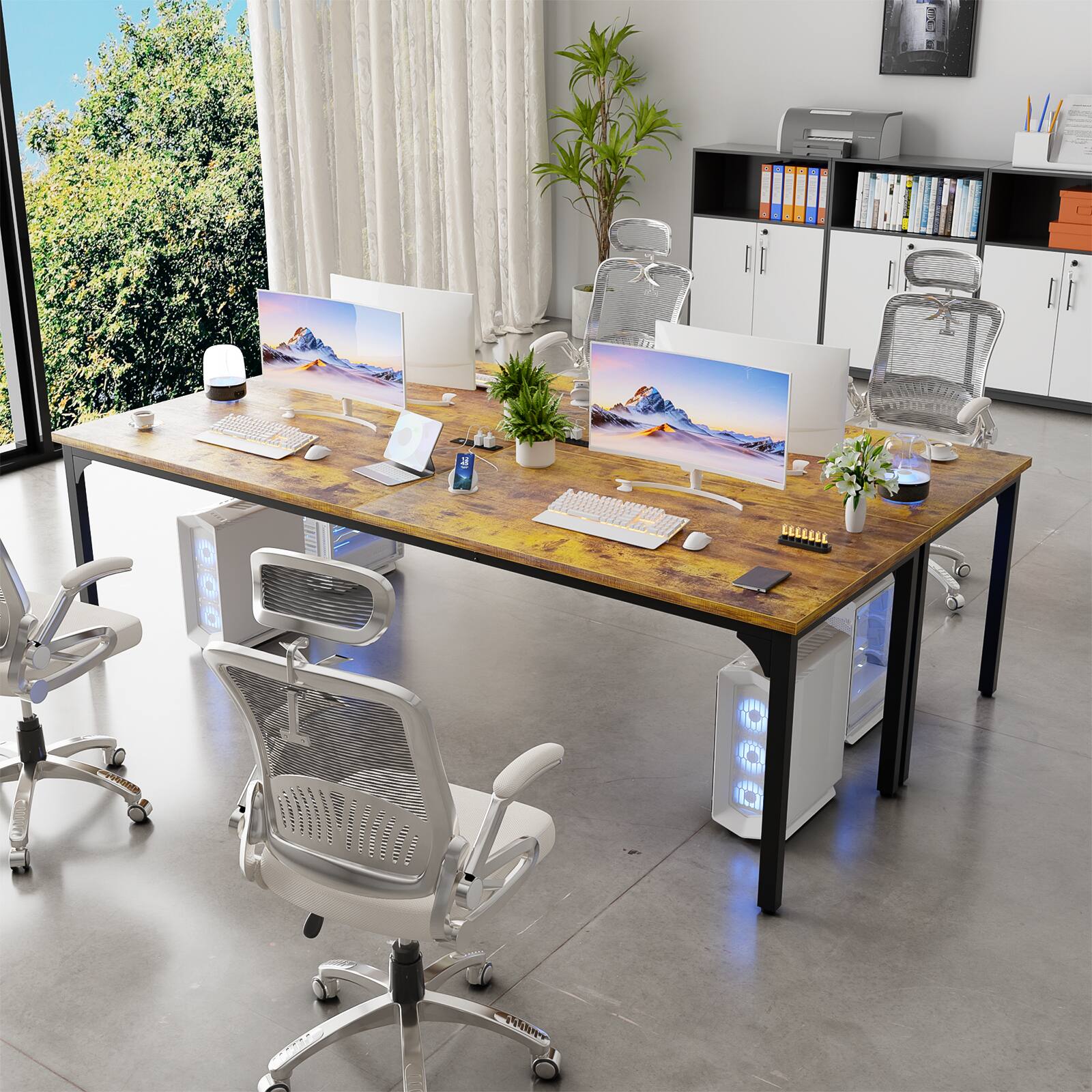 Alt View 2. Aheaplus - 2 Person Desk with Power Outlets & USB Ports, 78.7'' Long Computer Desk for Home and Office - Brown.