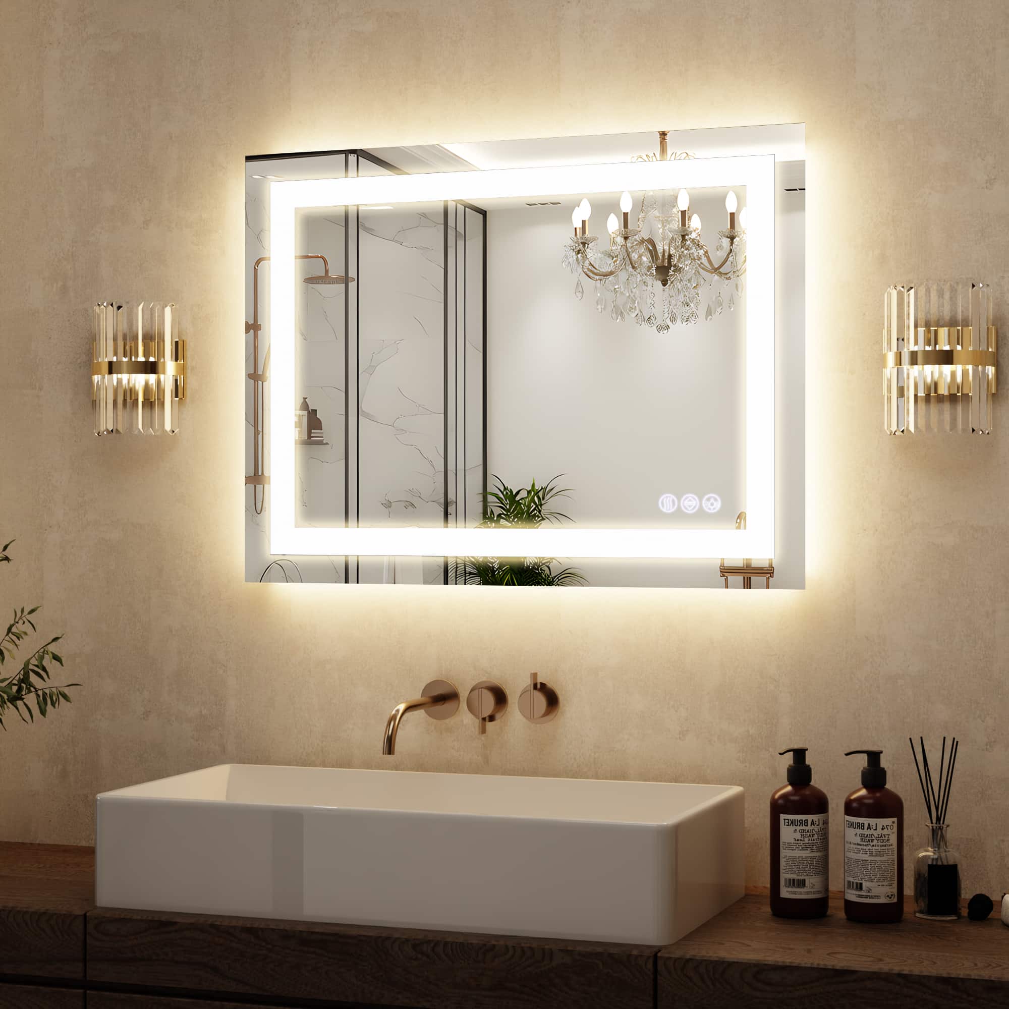 Easly - 24 in. W x 32 in. H LED Light Anti-Fog Rectangular Modern Frameless Wall Mirror Vanity Mirror