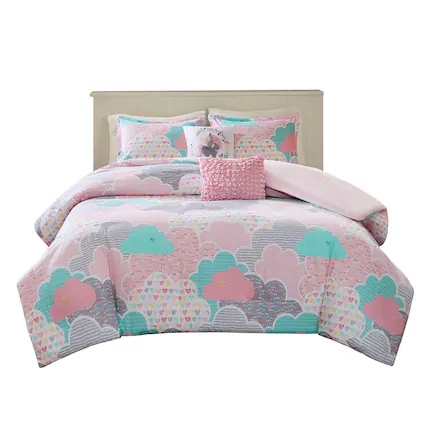 Front. Gracie Mills - Gracie Mills Eowyn Cotton Printed Duvet Cover Set - Pink.