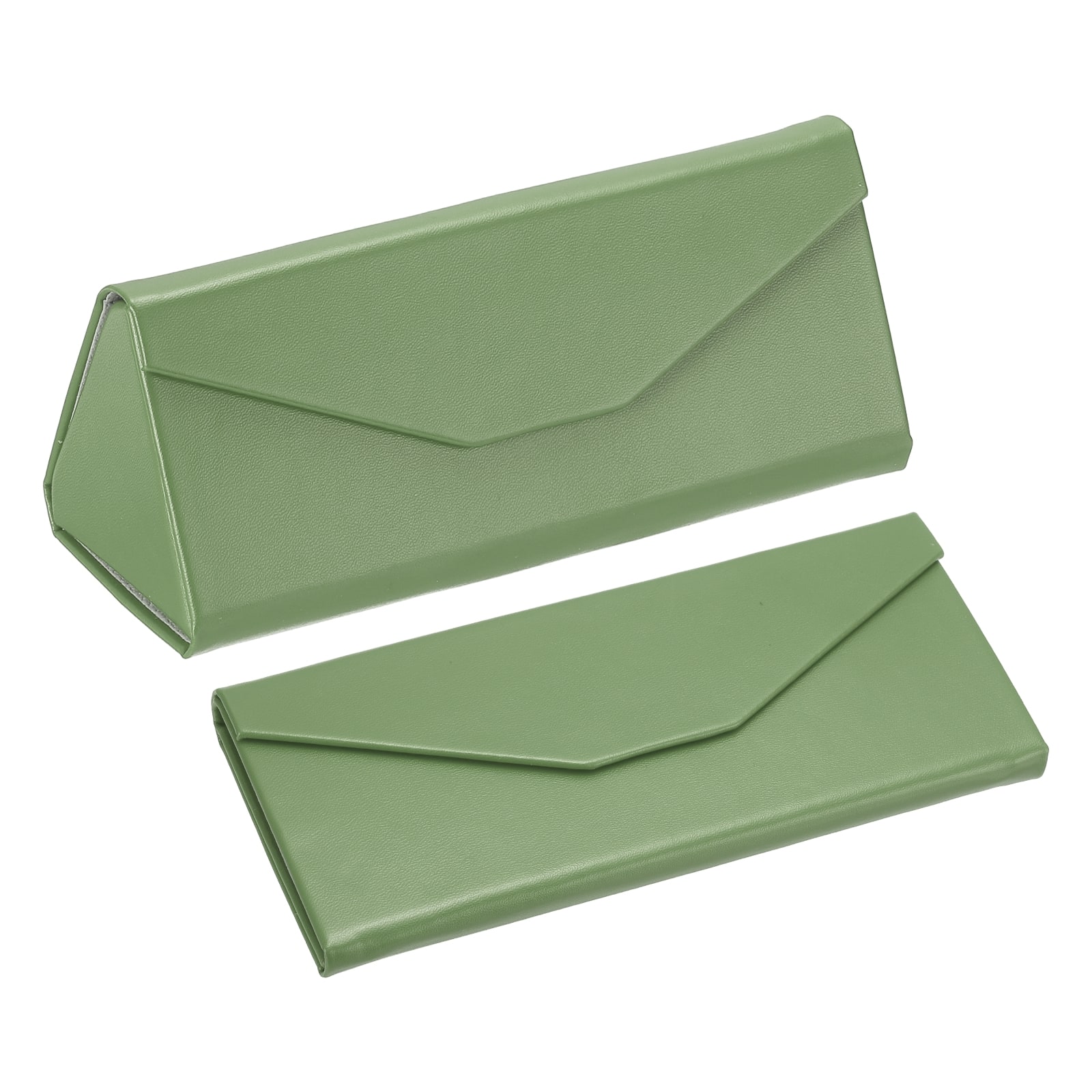 Unique Bargains - 2pcs Foldable Glasses Case, Triangle Magnetic Sunglass Organizer, PU Leather Hard Eyeglass Case - Bean Green