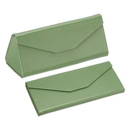 Unique Bargains - 2pcs Foldable Glasses Case, Triangle Magnetic Sunglass Organizer, PU Leather Hard Eyeglass Case - Bean Green