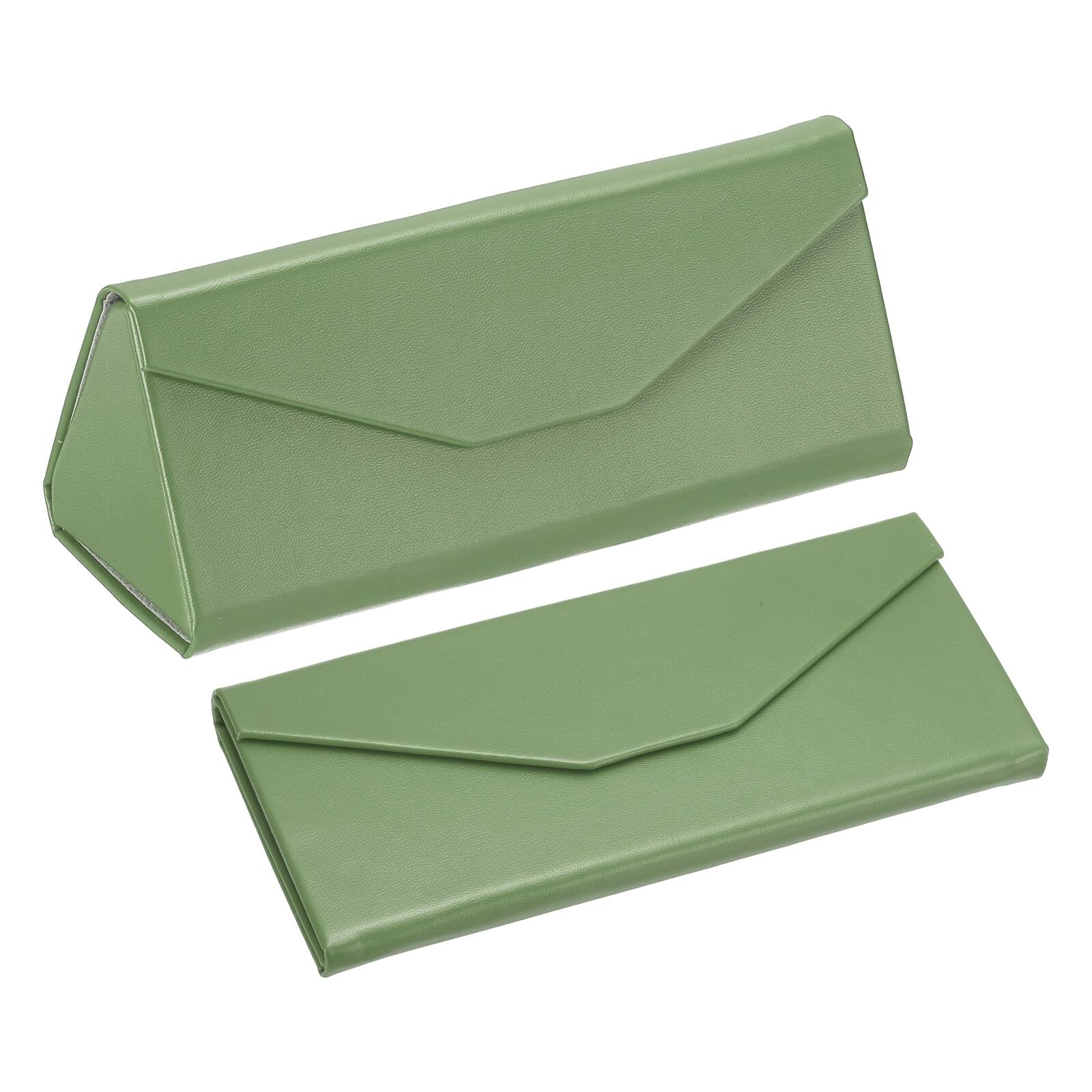 Front. Unique Bargains - 2pcs Foldable Glasses Case, Triangle Magnetic Sunglass Organizer, PU Leather Hard Eyeglass Case - Bean Green.