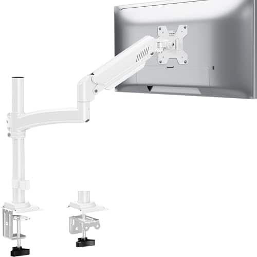 Hirose Alice - Single Monitor Mount Arm Vesa Desk Stand For 13-32 Inch Computer Screen Up To 22 Lbs Adjustable Height Tall W - White