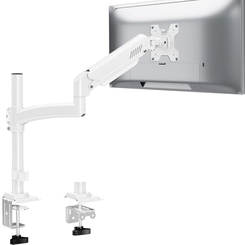 Hirose Alice - Single Monitor Mount Arm Vesa Desk Stand For 13-32 Inch Computer Screen Up To 22 Lbs Adjustable Height Tall W - White