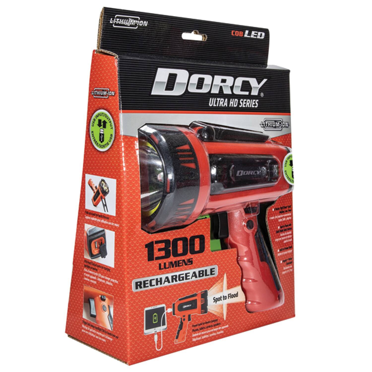 LITHIUM-ION COB LED DORCY ULTRA HD SERIES USB FI: 1300 LUMENS RECHARGEABLE to Flood Spot