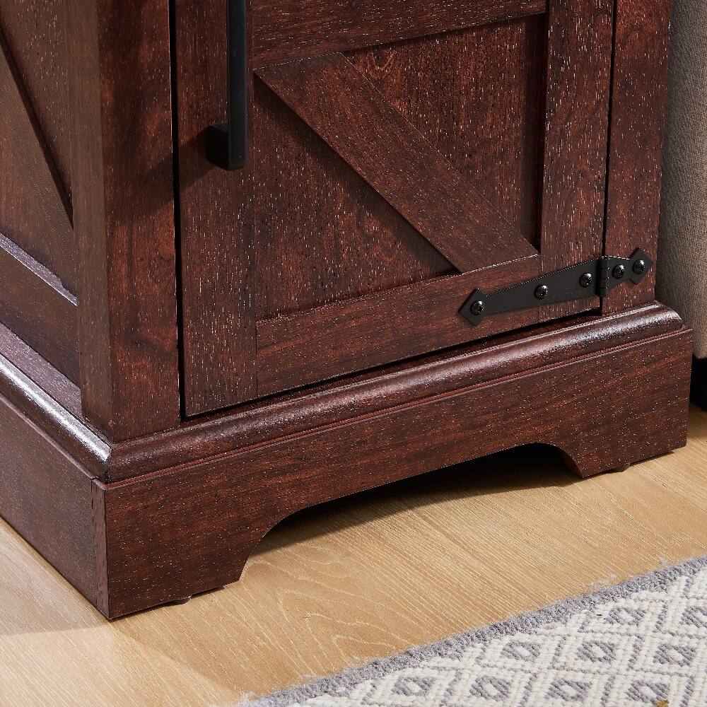 Alt View 6. Loheer - Loheer Farmhouse End Table Rustic Nightstand Oak Side Table with Barn Door Adjustable Shelf for Living Room Bedroom - Oak.