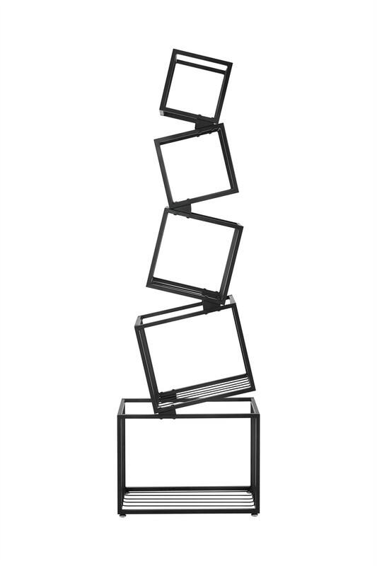 Alt View 2. HTUTWOO - 5-Tier Metal Geometric Bookshelf - Modern Narrow Floor Bookcase, Space-Saving Corner Organizer for Living Room Bedroom - Black.