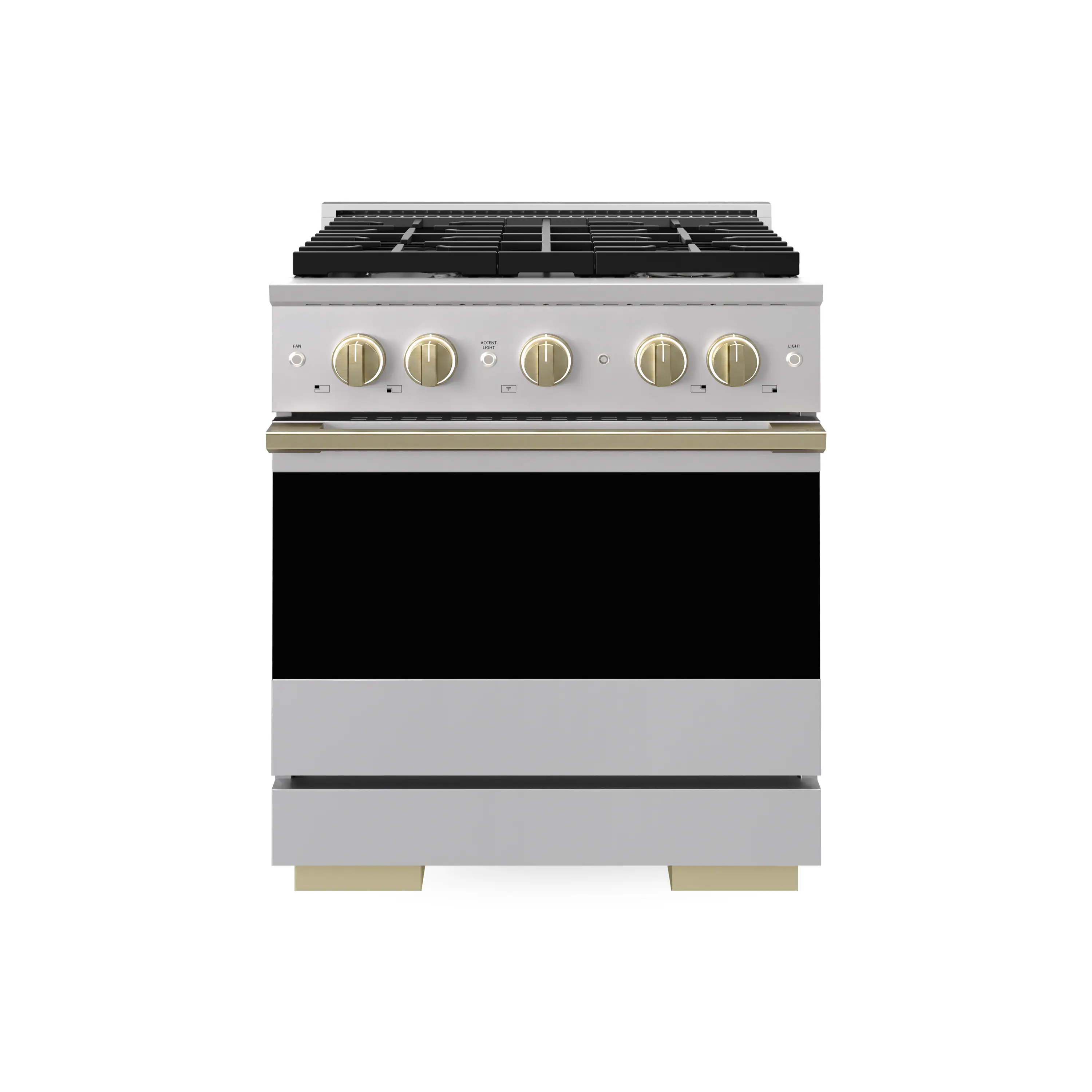 Front. ZLINE - Autograph 30 in. 4.2 cu. ft. Marino Freestanding Gas Range with 4 Burners and Manual Clean Oven with Bronze Accents - Stainless Steel.