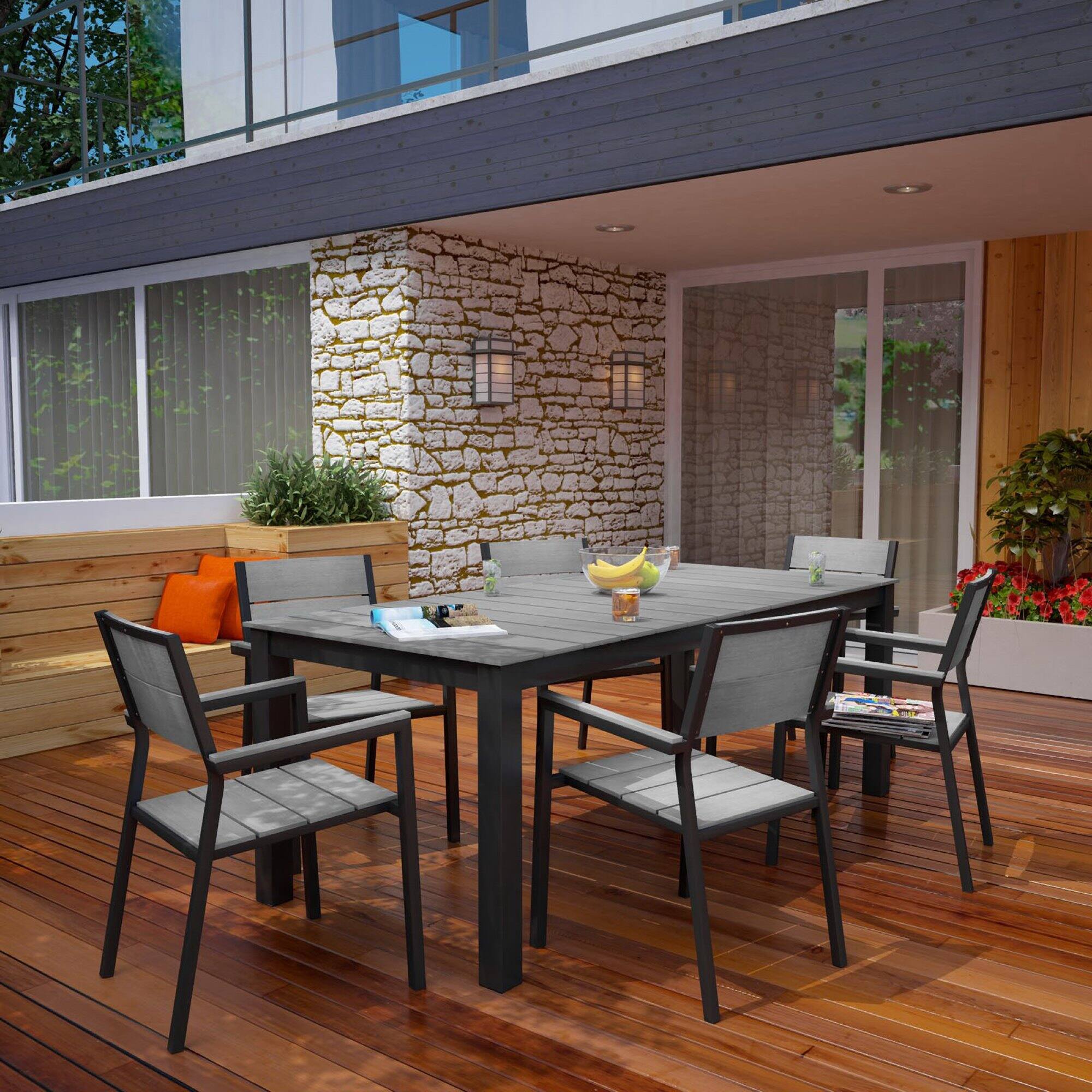 Alt View 3. Modway - Maine 7-Piece Outdoor Patio Dining Set - Brown Gray.