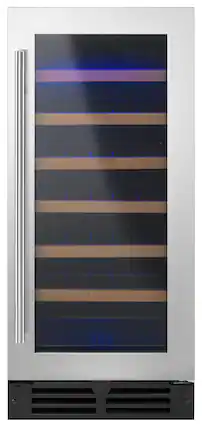 Front. Whirlpool - 34-Bottle Built-In Wine Cooler - Stainless steel.