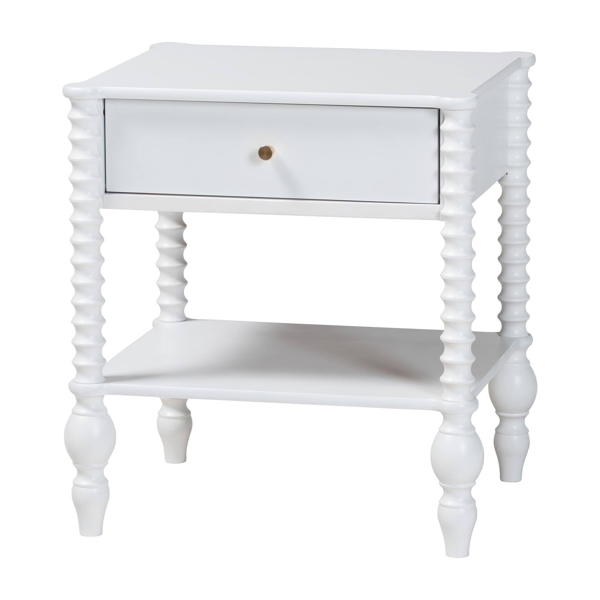Back. Baxton Studio - Denita Spindle 4-Piece Bedroom Set - Farmhouse Platform Bed with Matching Dresser and 1-Drawer Nightstands, Twin - White.